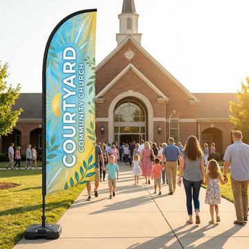 Outdoor Courtyard Gathering Space Church Feather Flag