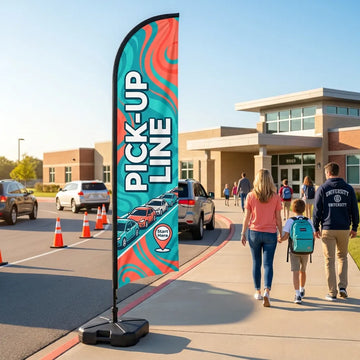 Parent Pick-Up Lane Line Starts Here Feather Flag