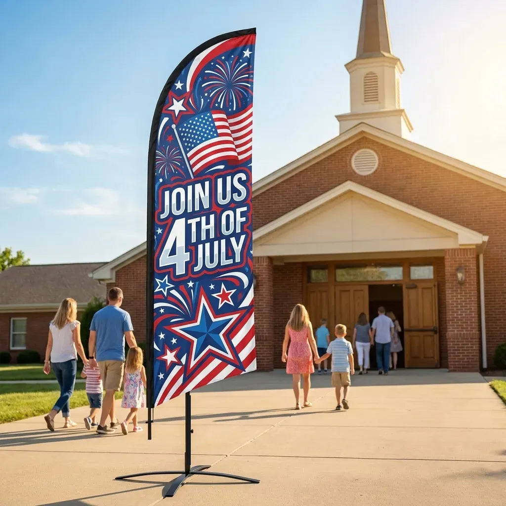 Patriotic 4th Of July Service Church Feather Flag