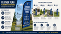 Sunday Service Times church feather flag with 9 AM and 11 AM schedule near a busy church parking walkway - Placement Infographic