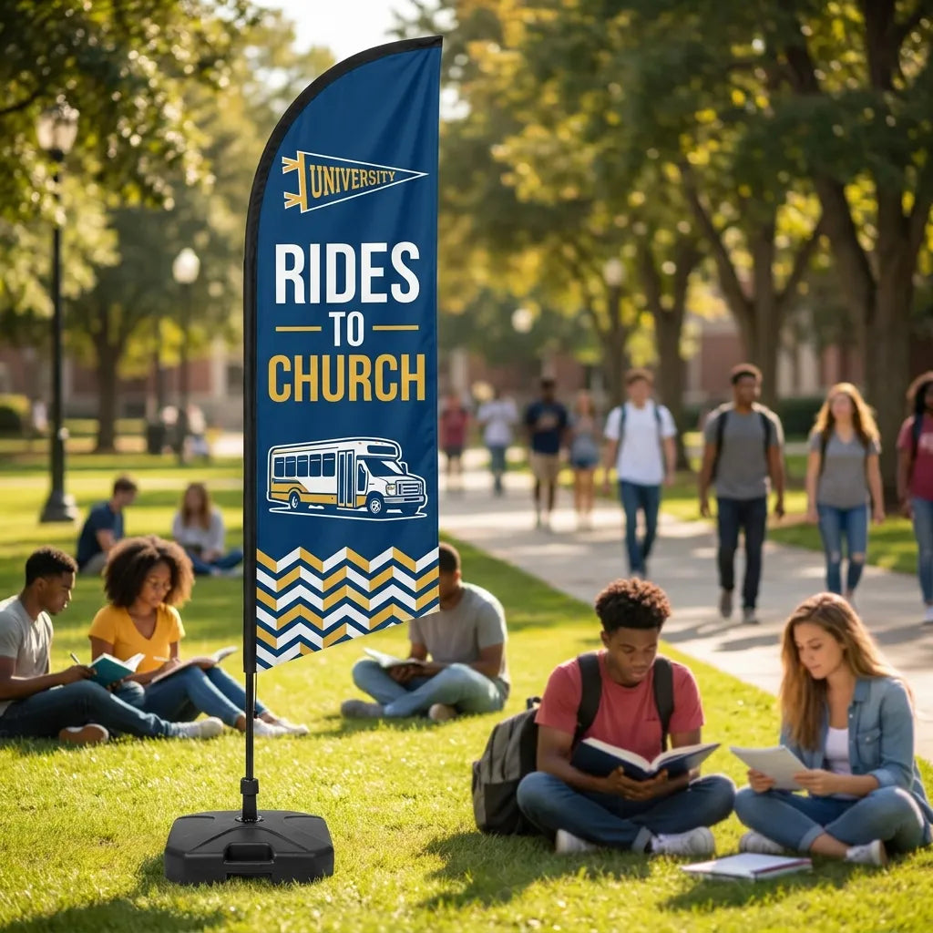 Rides To Church College Campus Pick-Up Feather Flag