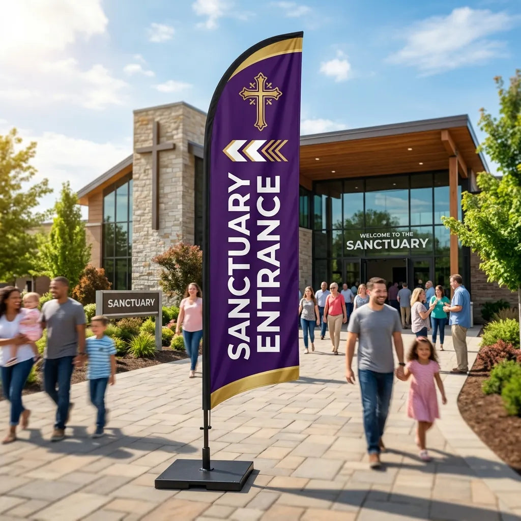 Sanctuary Entrance Wayfinding Church Feather Flag