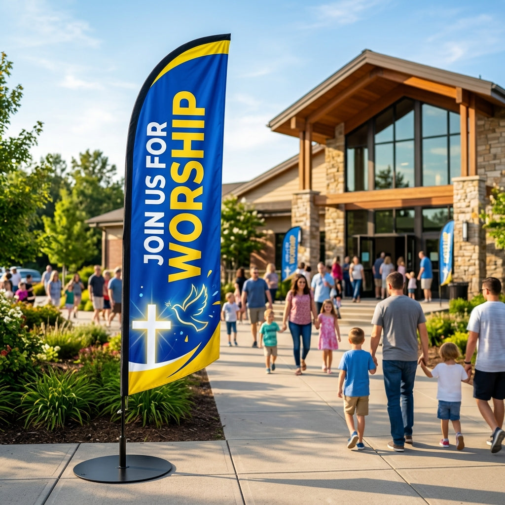 Join Us For Worship Welcome Church Feather Flag
