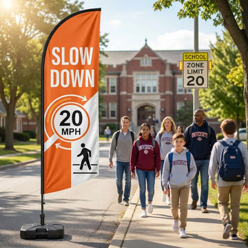 Slow Down School Zone Pedestrian Safety Feather Flag