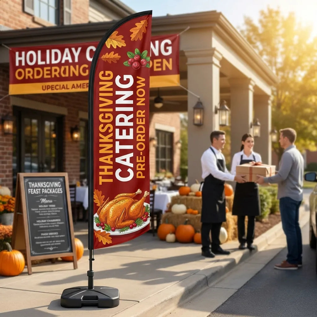 Thanksgiving Catering Pre-Order Now Feather Flag