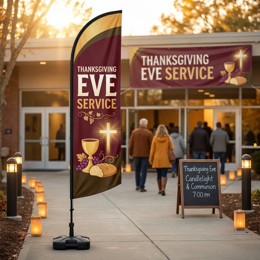 Thanksgiving Eve Praise & Communion Service Church Feather Flag