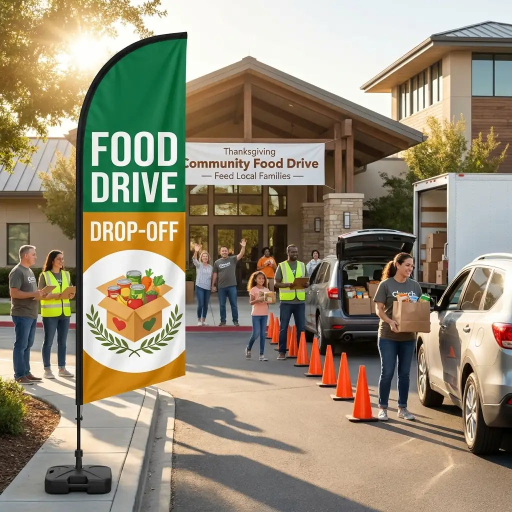 Thanksgiving Food Drive Drop-Off Location Church Feather Flag