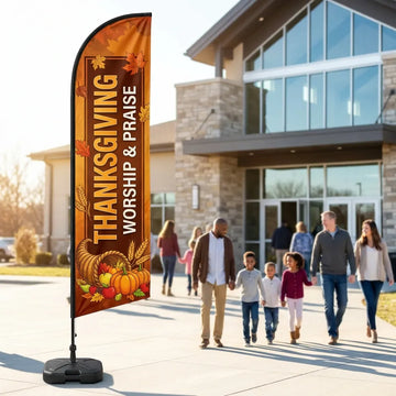 Thanksgiving Worship & Praise Service Church Feather Flag