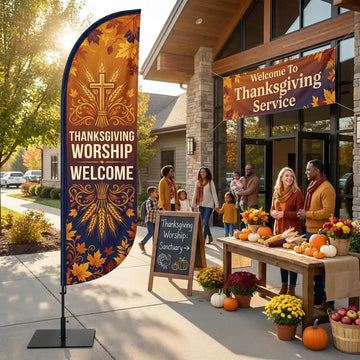 Thanksgiving Worship Service Welcome Church Feather Flag