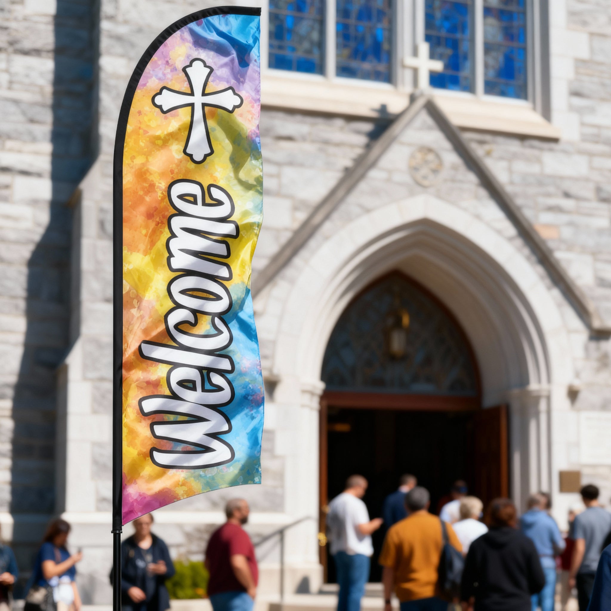 Cross Welcome Feather Flag for Churches