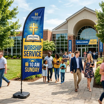 Worship Service 10AM Sunday Church Feather Flag