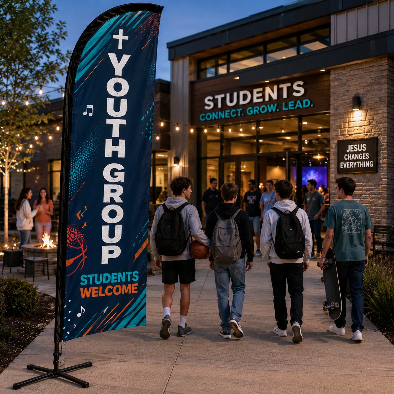 Youth Group Students Church Feather Flag campus scenario